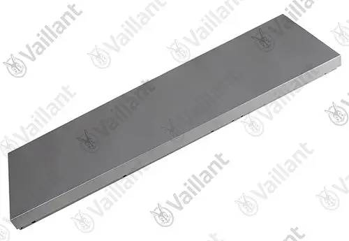 Vaillant Seitenblech in rechteckiger Form, aus Metall gefertigt, mit flacher Oberfläche und seitlicher Befestigungsmöglichkeit, für Heizungsanwendungen.